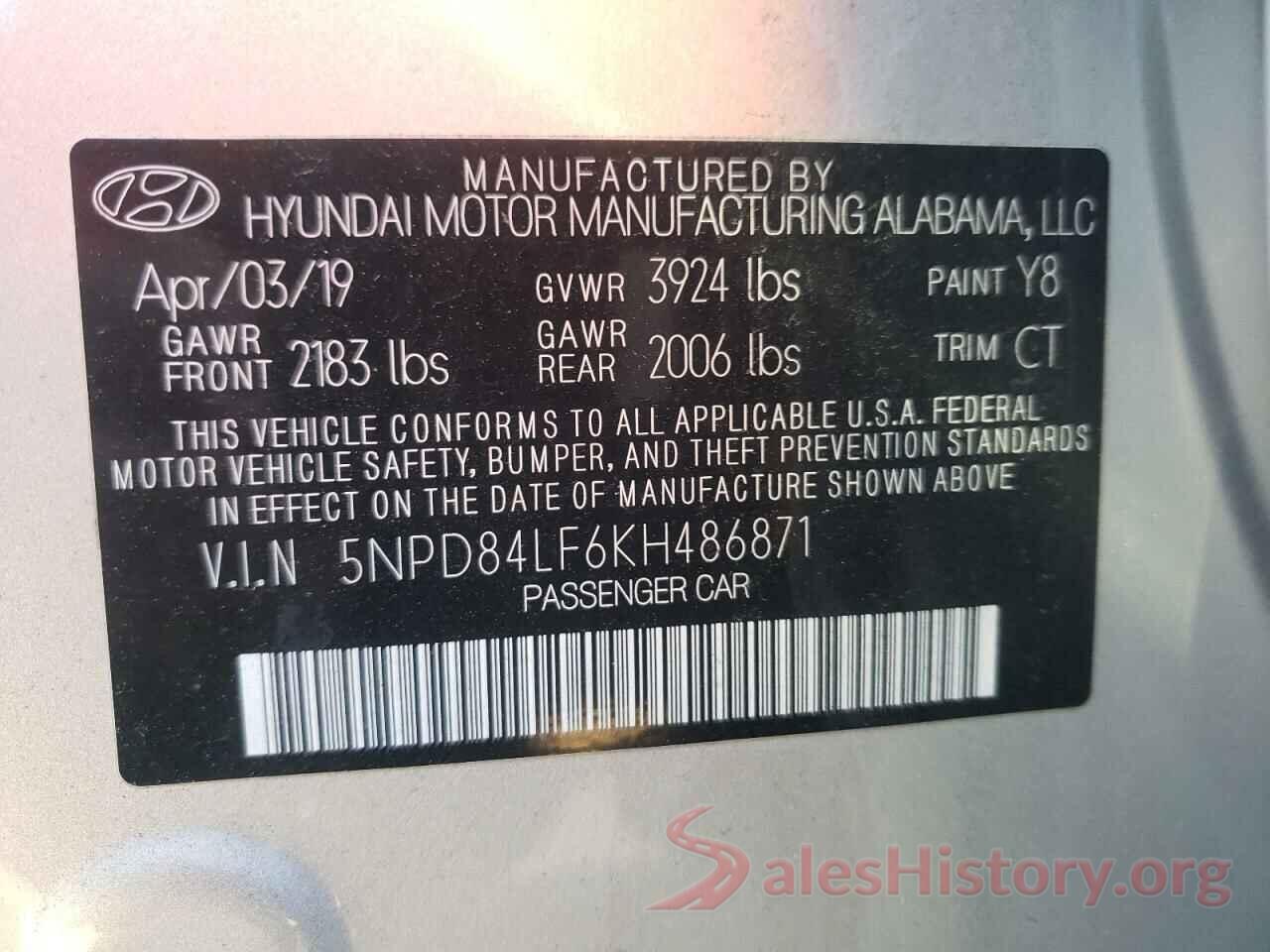 5NPD84LF6KH486871 2019 HYUNDAI ELANTRA