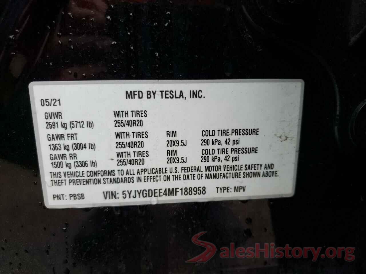 5YJYGDEE4MF188958 2021 TESLA MODEL Y