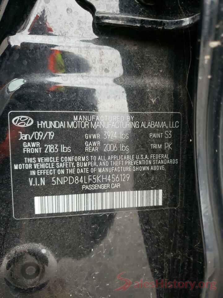 5NPD84LF5KH456129 2019 HYUNDAI ELANTRA