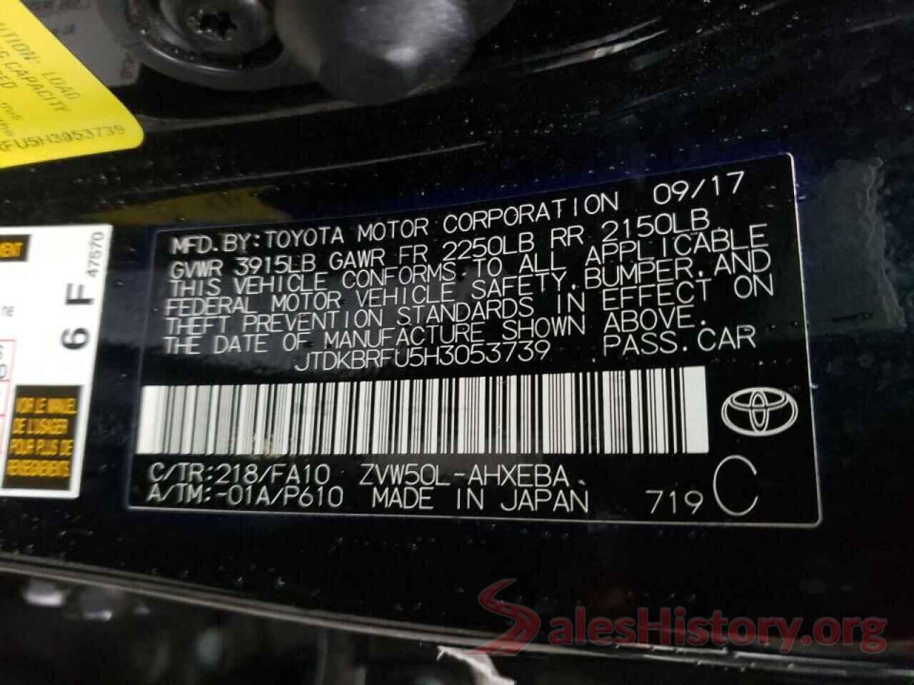 JTDKBRFU5H3053739 2017 TOYOTA PRIUS