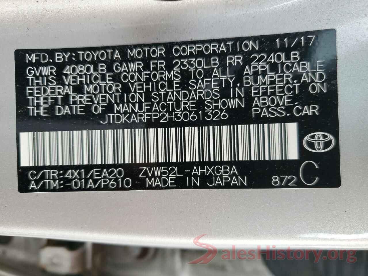 JTDKARFP2H3061326 2017 TOYOTA PRIUS