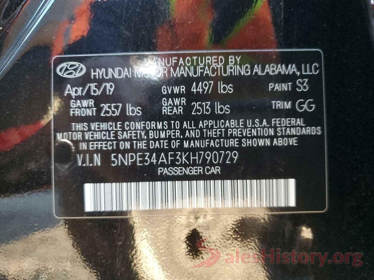 5NPE34AF3KH790729 2019 HYUNDAI SONATA