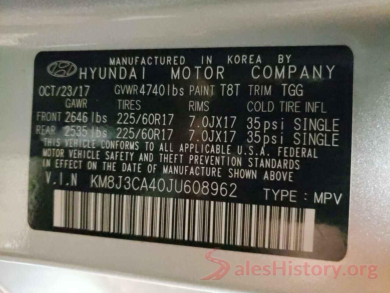 KM8J3CA40JU608962 2018 HYUNDAI TUCSON