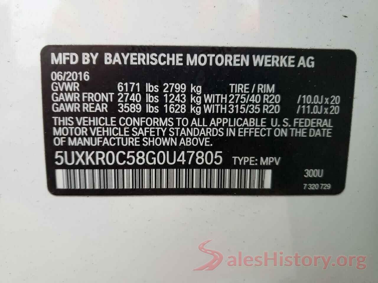 5UXKR0C58G0U47805 2016 BMW X5