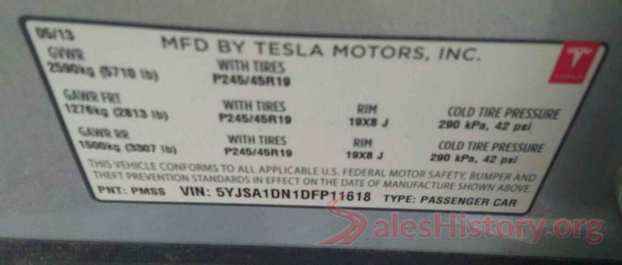 5YJSA1DN1DFP11618 2013 TESLA MODEL S