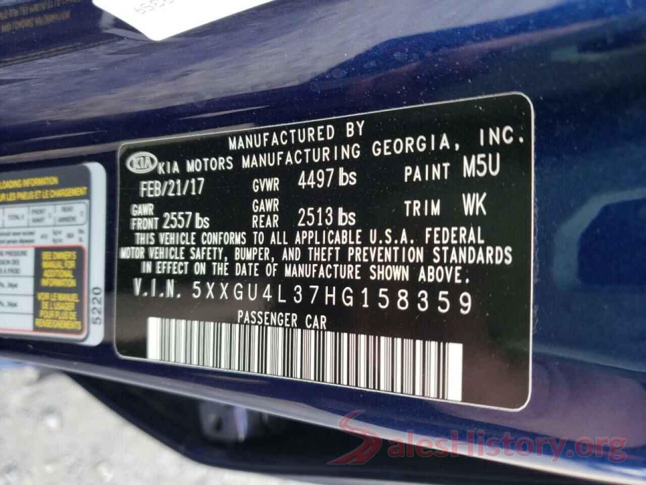 5XXGU4L37HG158359 2017 KIA OPTIMA