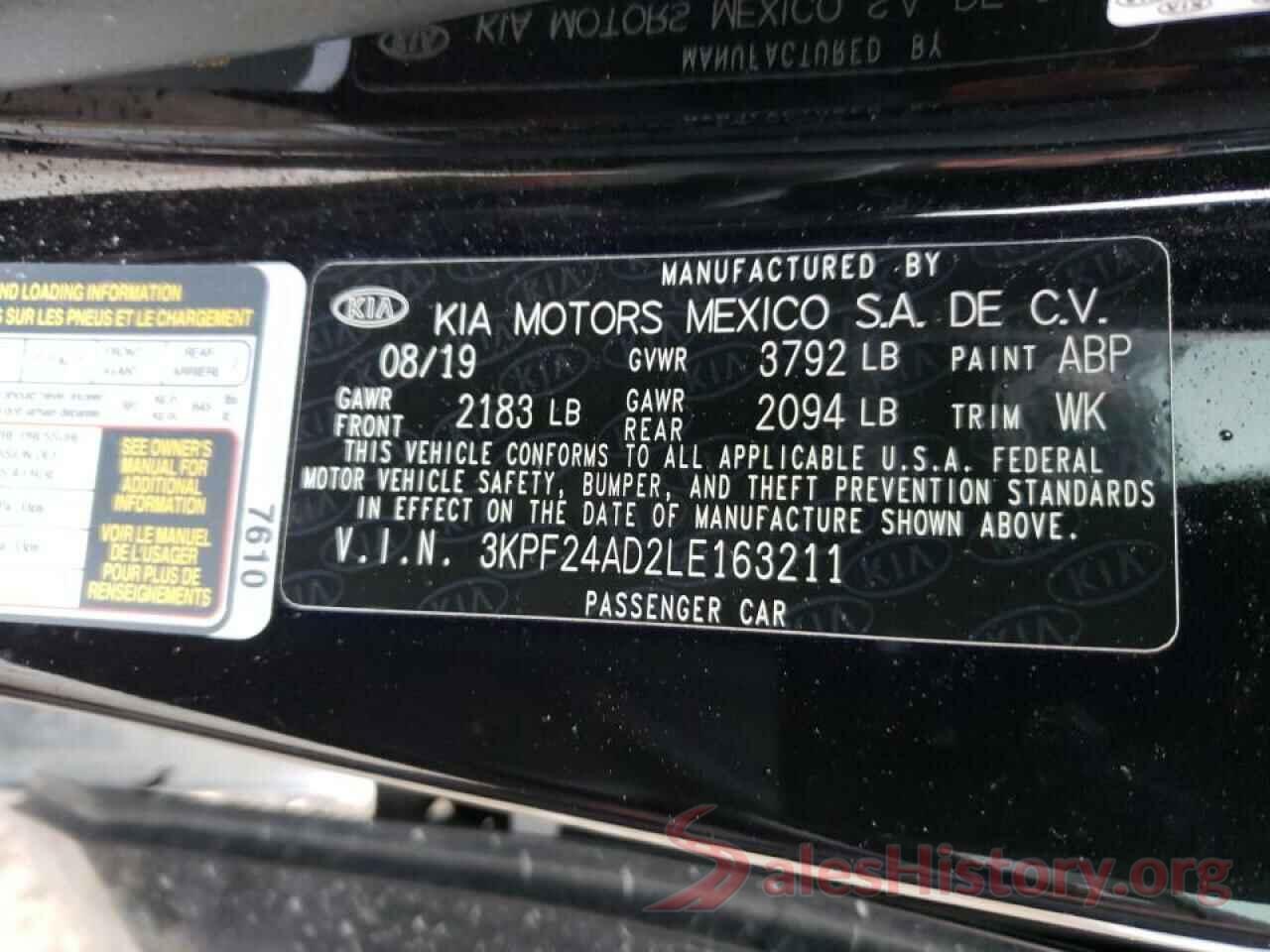 3KPF24AD2LE163211 2020 KIA FORTE