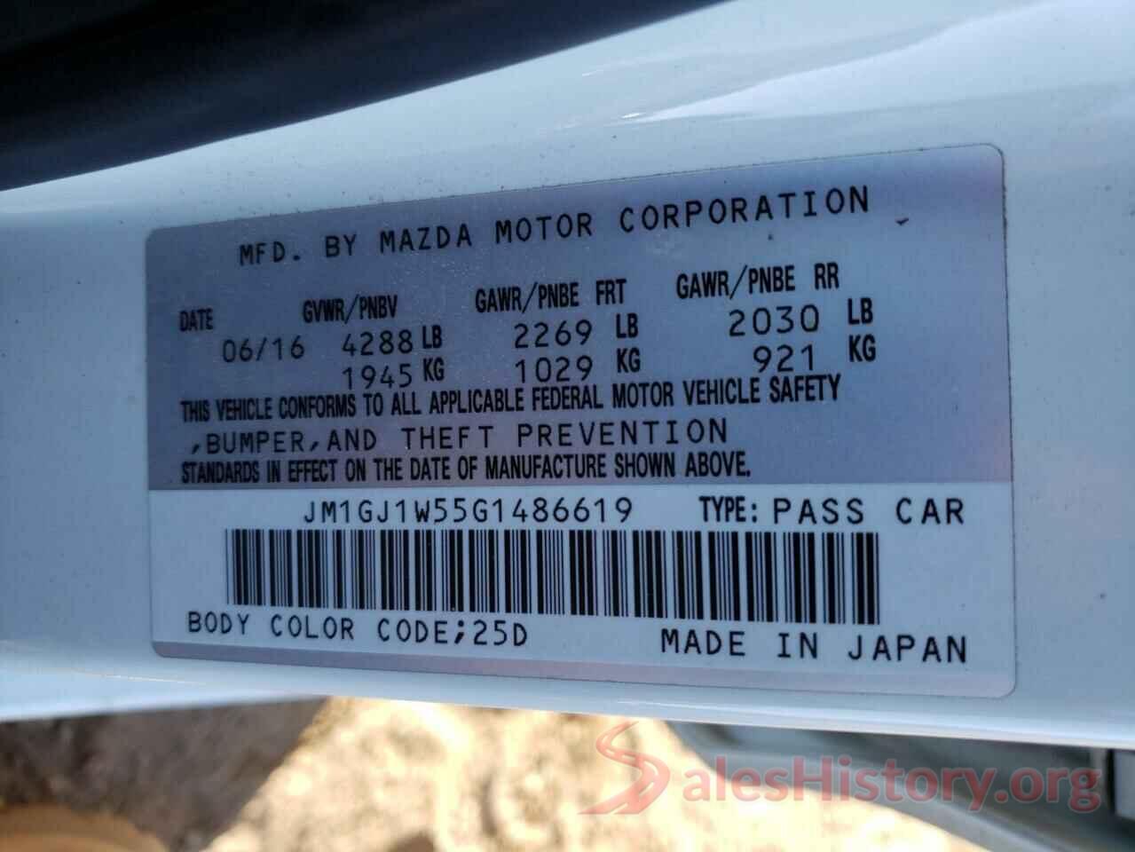 JM1GJ1W55G1486619 2016 MAZDA 6