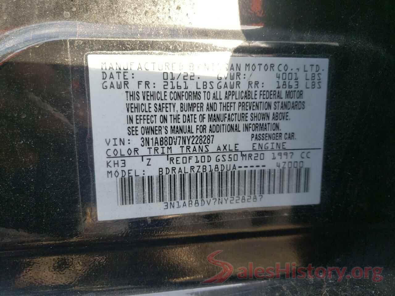 3N1AB8DV7NY228287 2022 NISSAN SENTRA