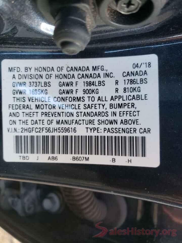 2HGFC2F56JH559616 2018 HONDA CIVIC