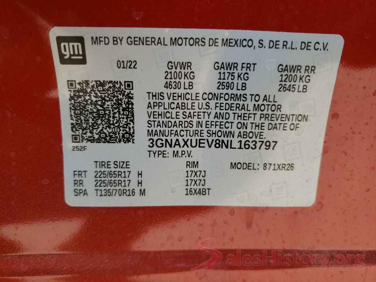 3GNAXUEV8NL163797 2022 CHEVROLET EQUINOX