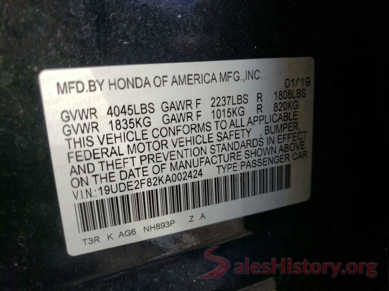 19UDE2F82KA002424 2019 ACURA ILX