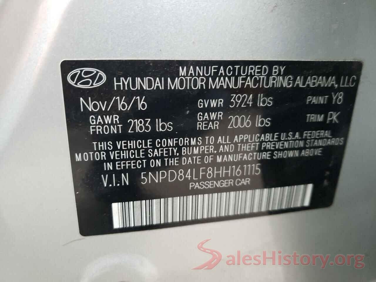 5NPD84LF8HH161115 2017 HYUNDAI ELANTRA