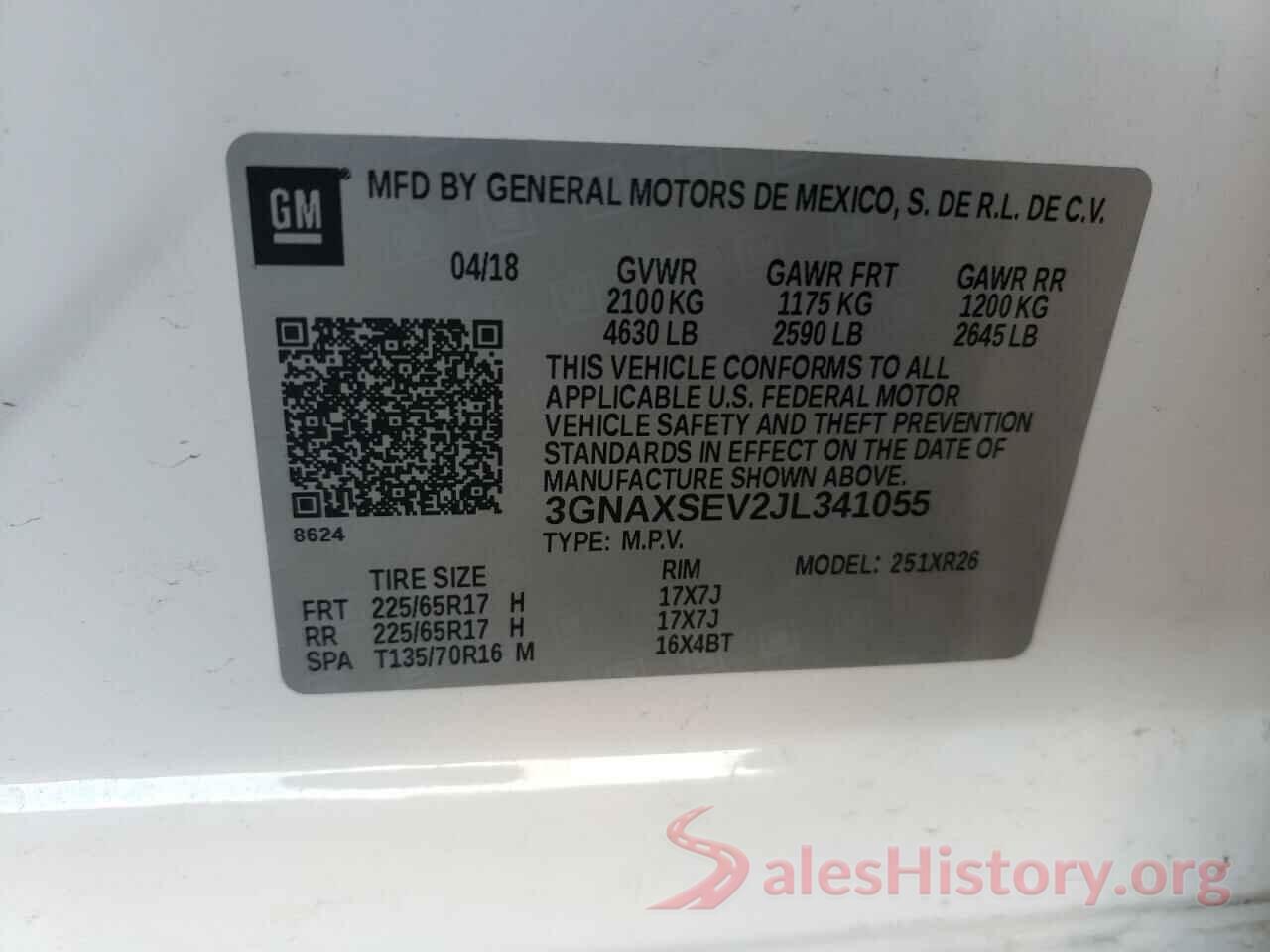 3GNAXSEV2JL341055 2018 CHEVROLET EQUINOX