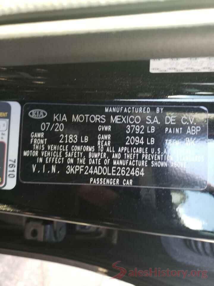 3KPF24AD0LE262464 2020 KIA FORTE