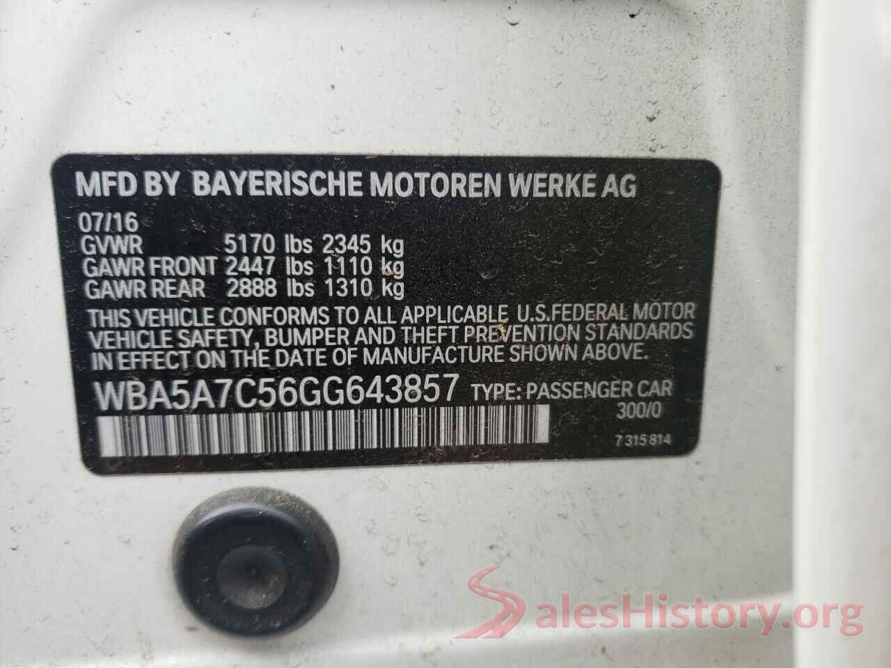 WBA5A7C56GG643857 2016 BMW 5 SERIES