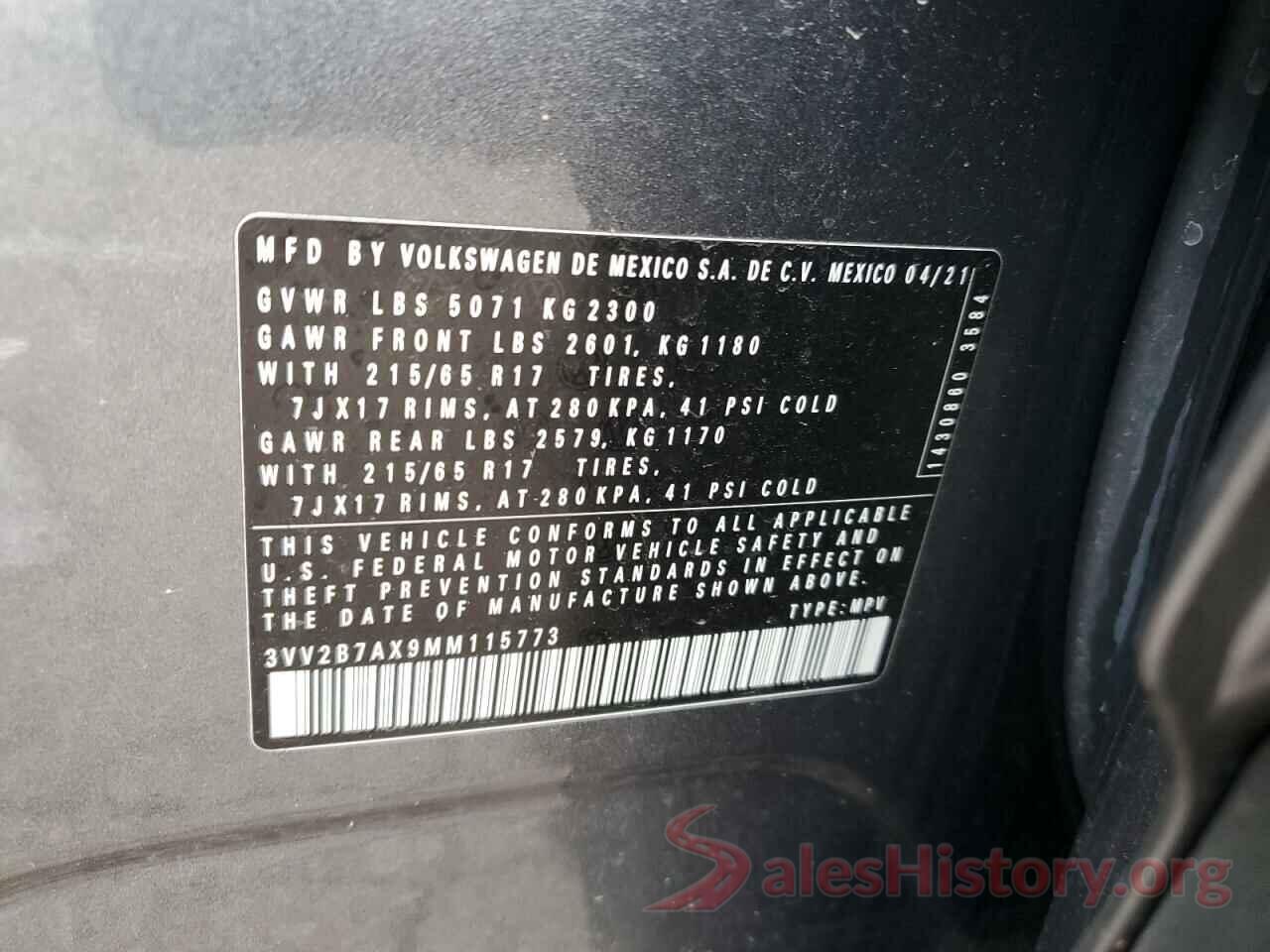 3VV2B7AX9MM115773 2021 VOLKSWAGEN TIGUAN