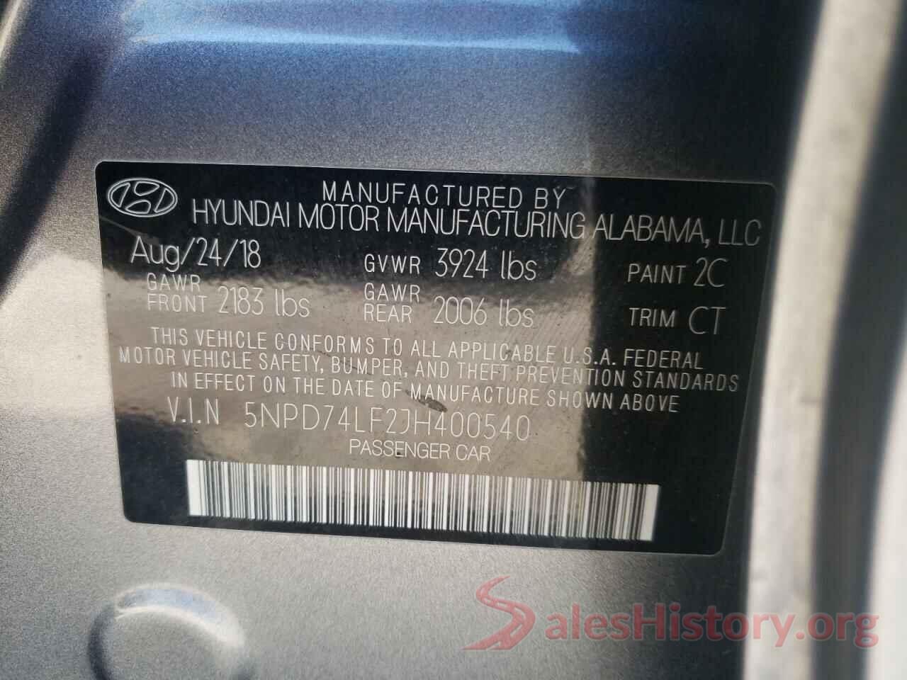 5NPD74LF2JH400540 2018 HYUNDAI ELANTRA