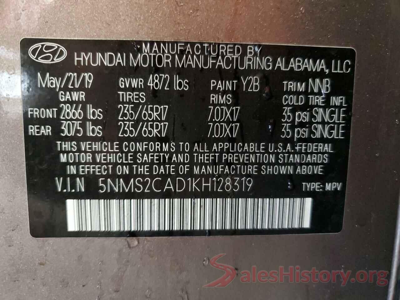 5NMS2CAD1KH128319 2019 HYUNDAI SANTA FE