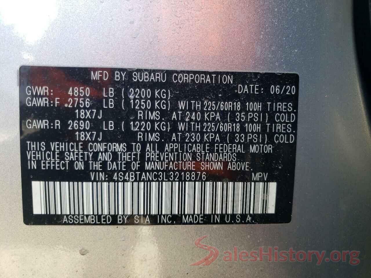 4S4BTANC3L3218876 2020 SUBARU OUTBACK