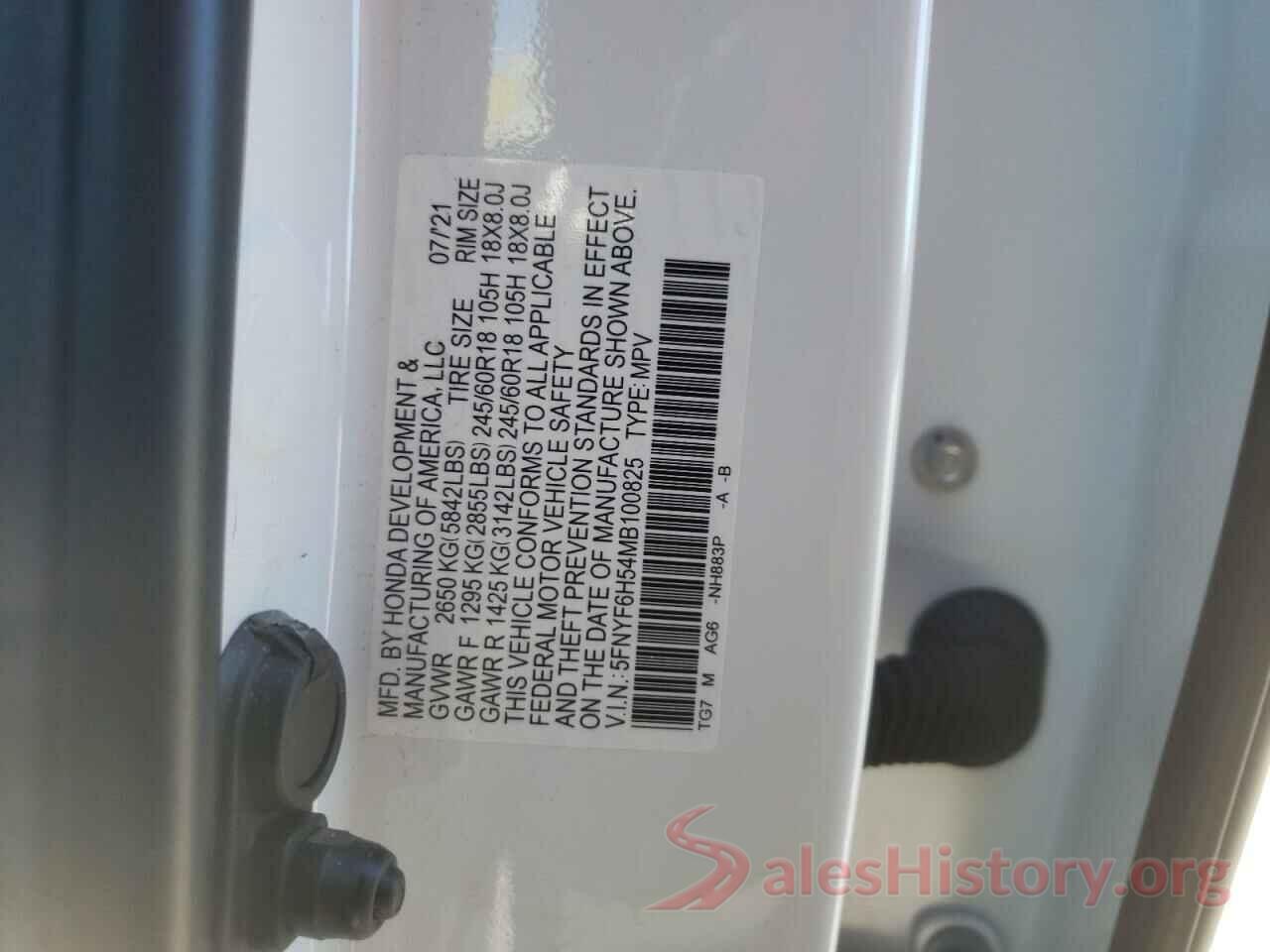 5FNYF6H54MB100825 2021 HONDA PILOT