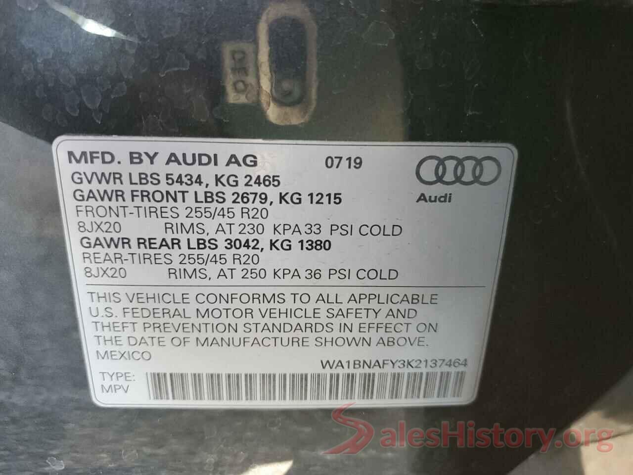 WA1BNAFY3K2137464 2019 AUDI Q5