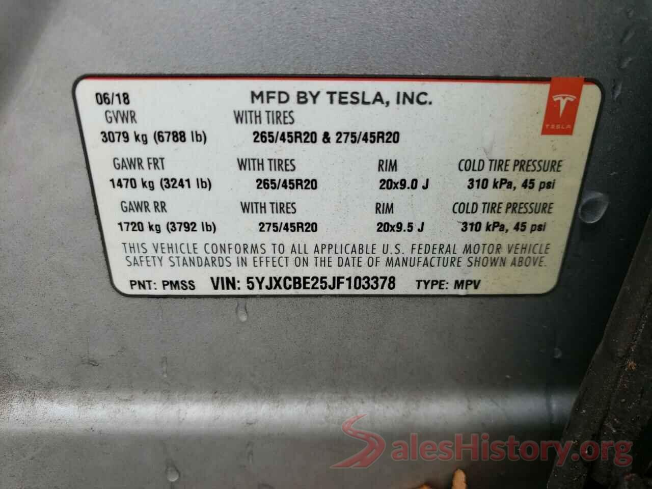 5YJXCBE25JF103378 2018 TESLA MODEL X