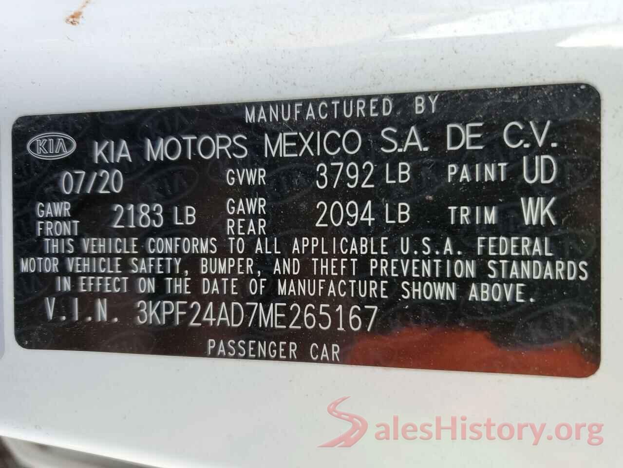 3KPF24AD7ME265167 2021 KIA FORTE