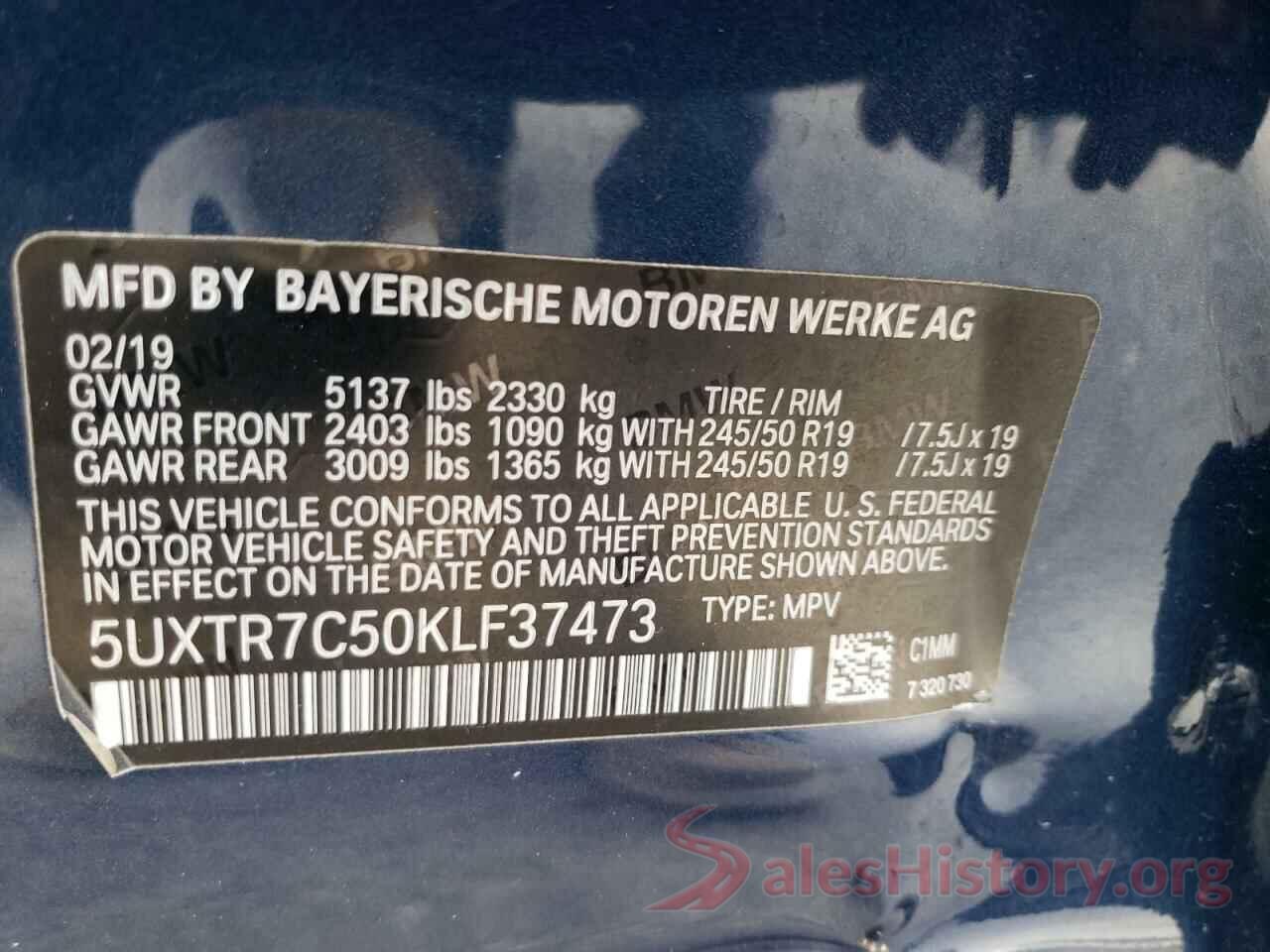 5UXTR7C50KLF37473 2019 BMW X3