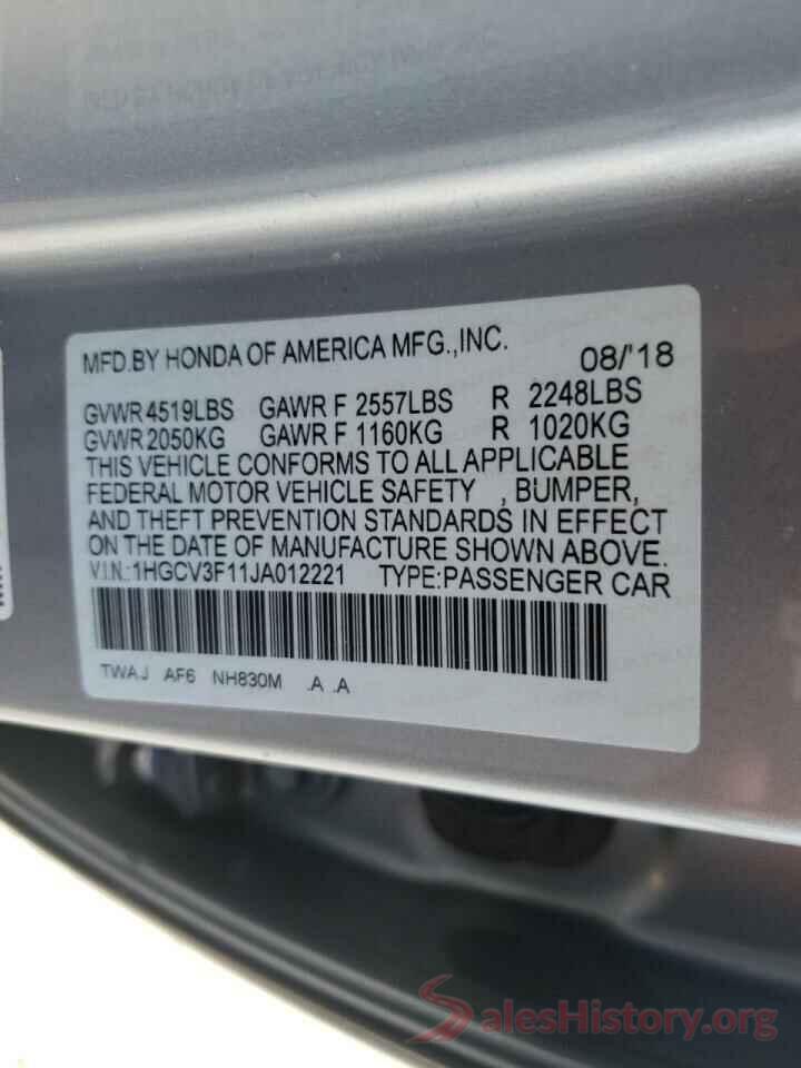 1HGCV3F11JA012221 2018 HONDA ACCORD