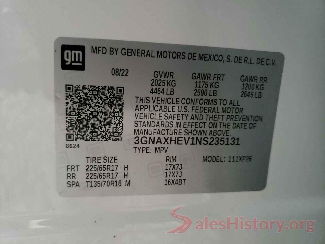 3GNAXHEV1NS235131 2022 CHEVROLET EQUINOX