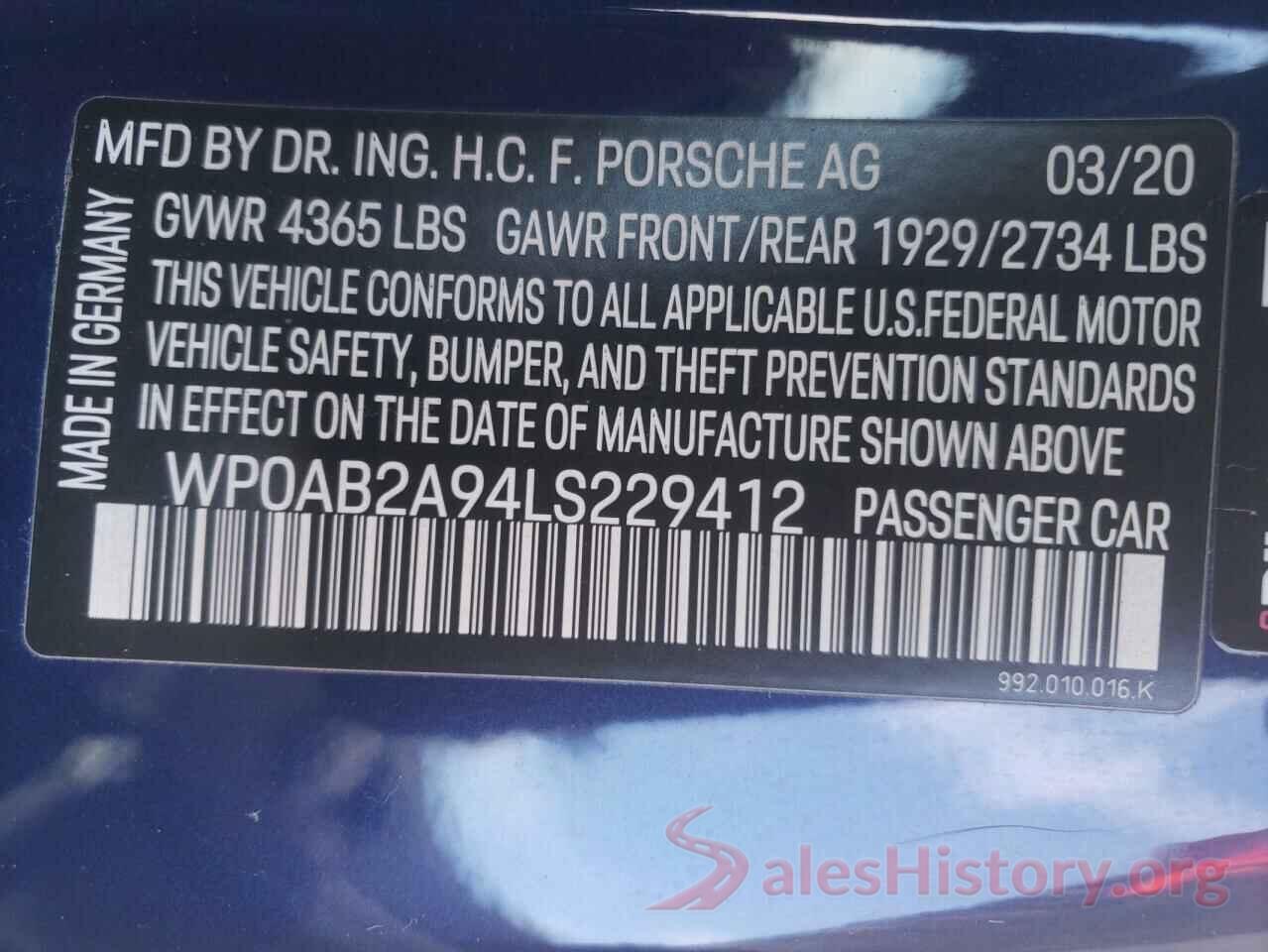 WP0AB2A94LS229412 2020 PORSCHE 911