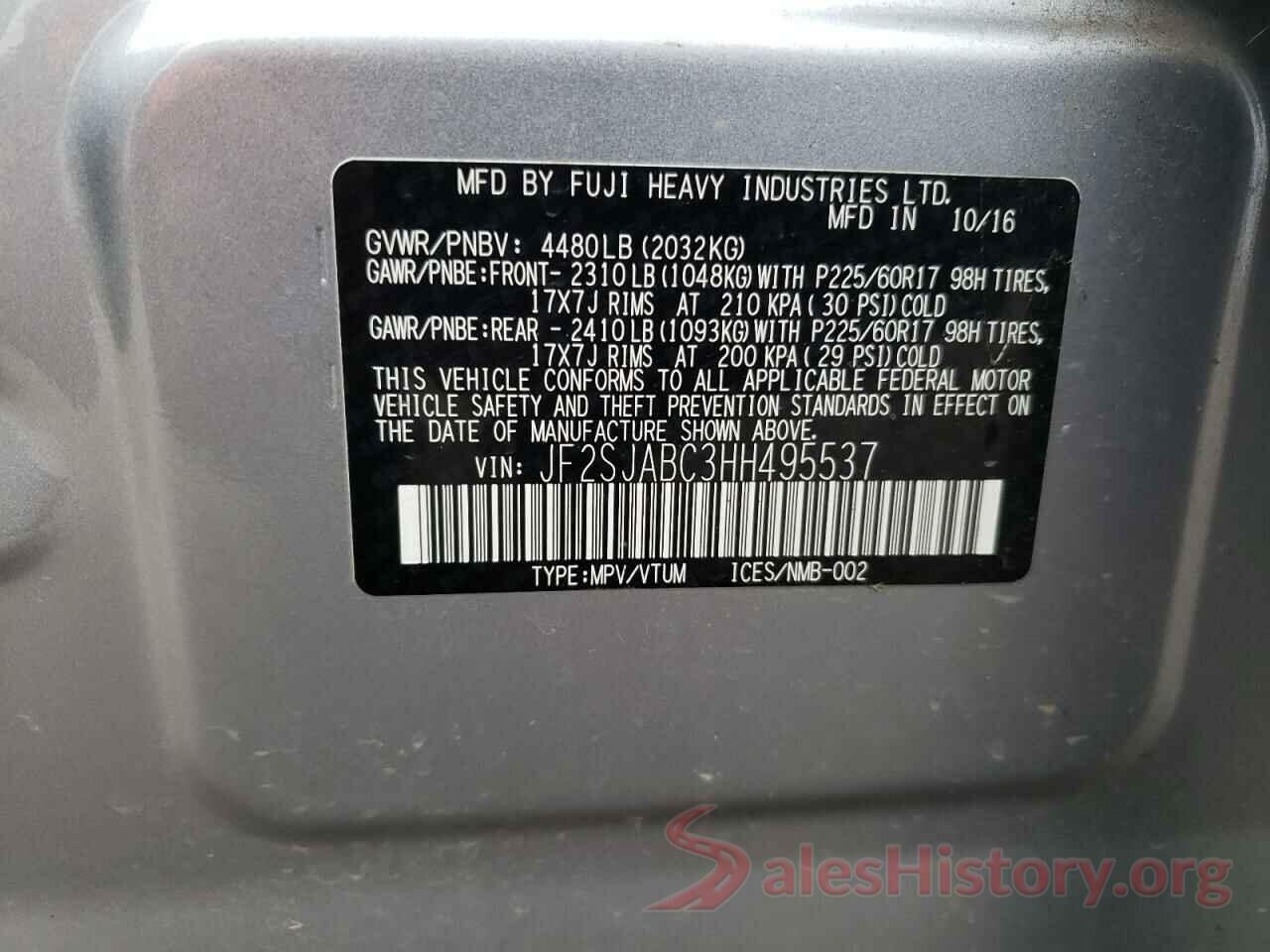 JF2SJABC3HH495537 2017 SUBARU FORESTER