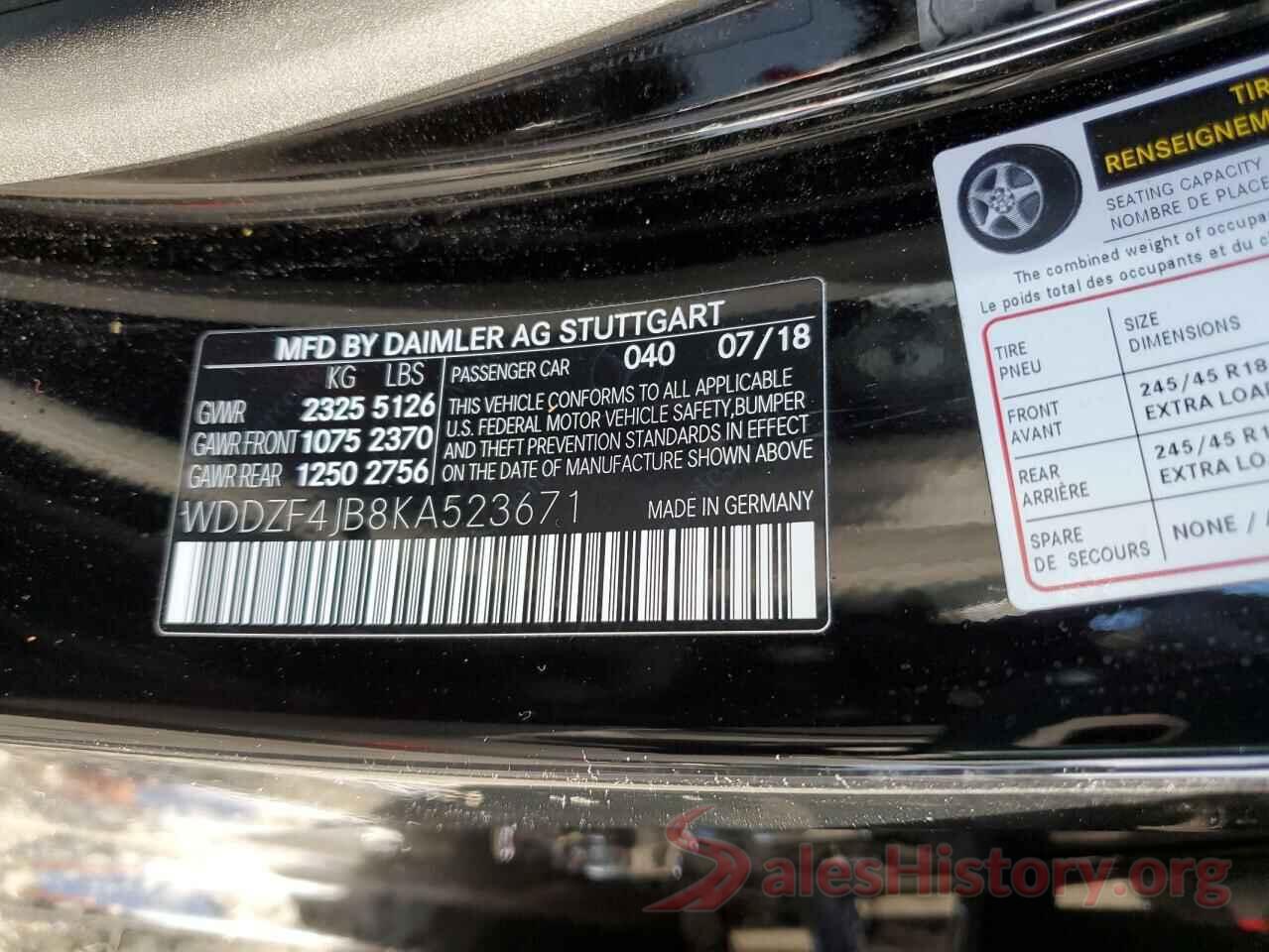 WDDZF4JB8KA523671 2019 MERCEDES-BENZ E-CLASS