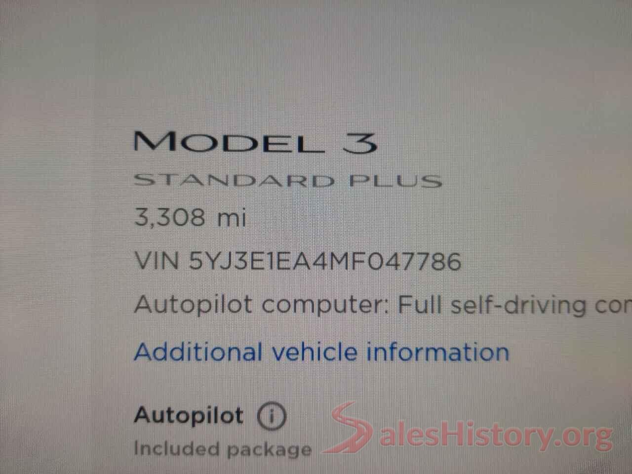 5YJ3E1EA4MF047786 2021 TESLA MODEL 3