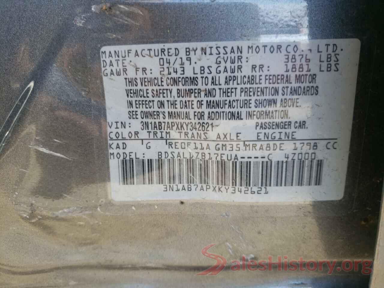 3N1AB7APXKY342621 2019 NISSAN SENTRA