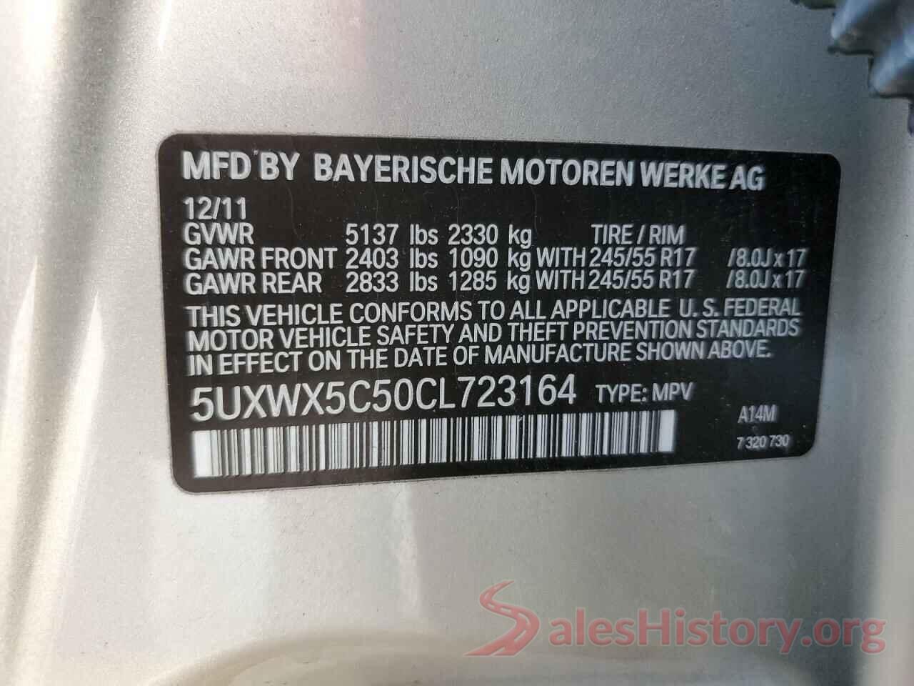 5UXWX5C50CL723164 2012 BMW X3