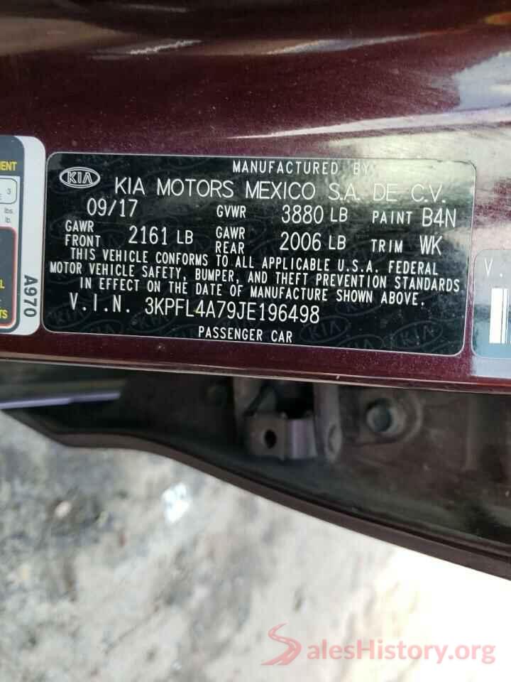 3KPFL4A79JE196498 2018 KIA FORTE