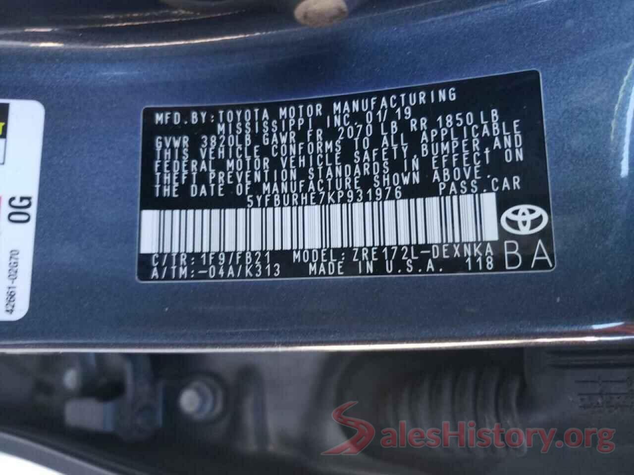 5YFBURHE7KP931976 2019 TOYOTA COROLLA