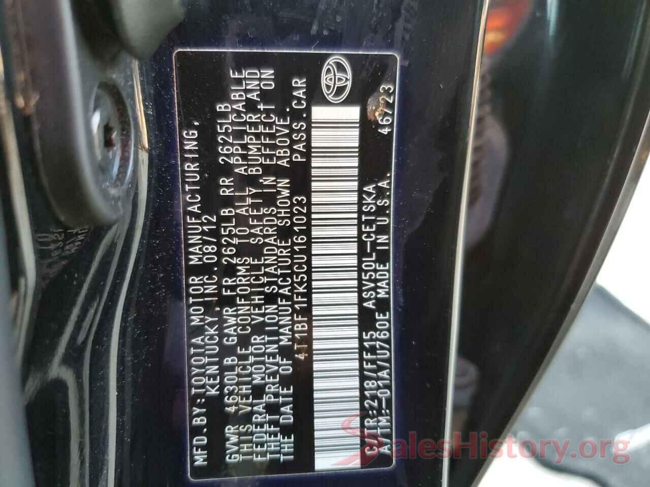 4T1BF1FK5CU161023 2012 TOYOTA CAMRY