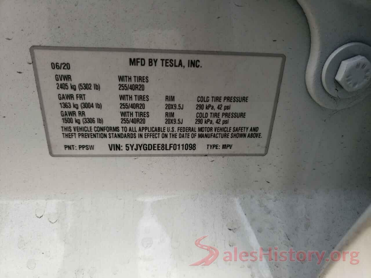 5YJYGDEE8LF011098 2020 TESLA MODEL Y