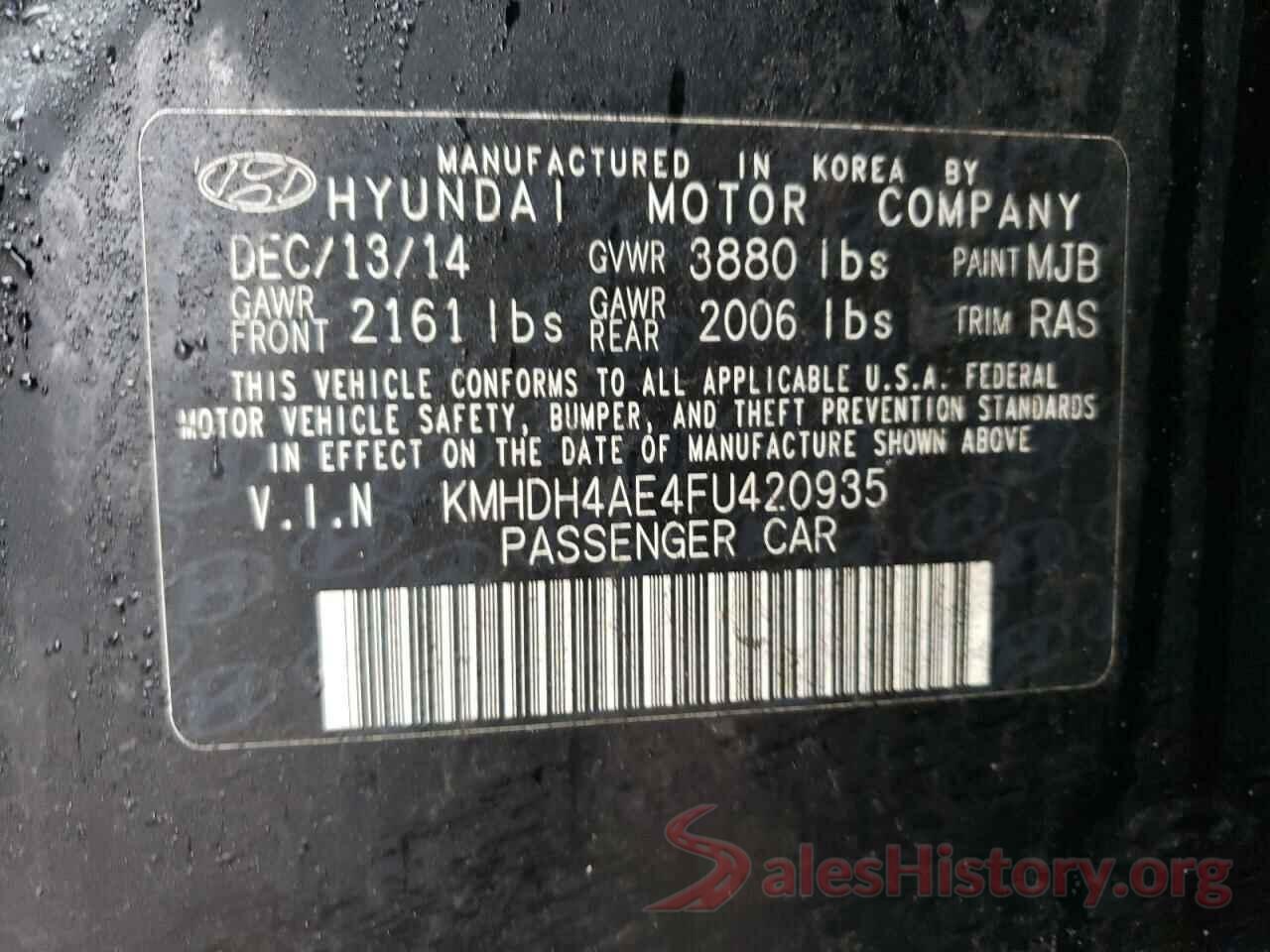 KMHDH4AE4FU420935 2015 HYUNDAI ELANTRA