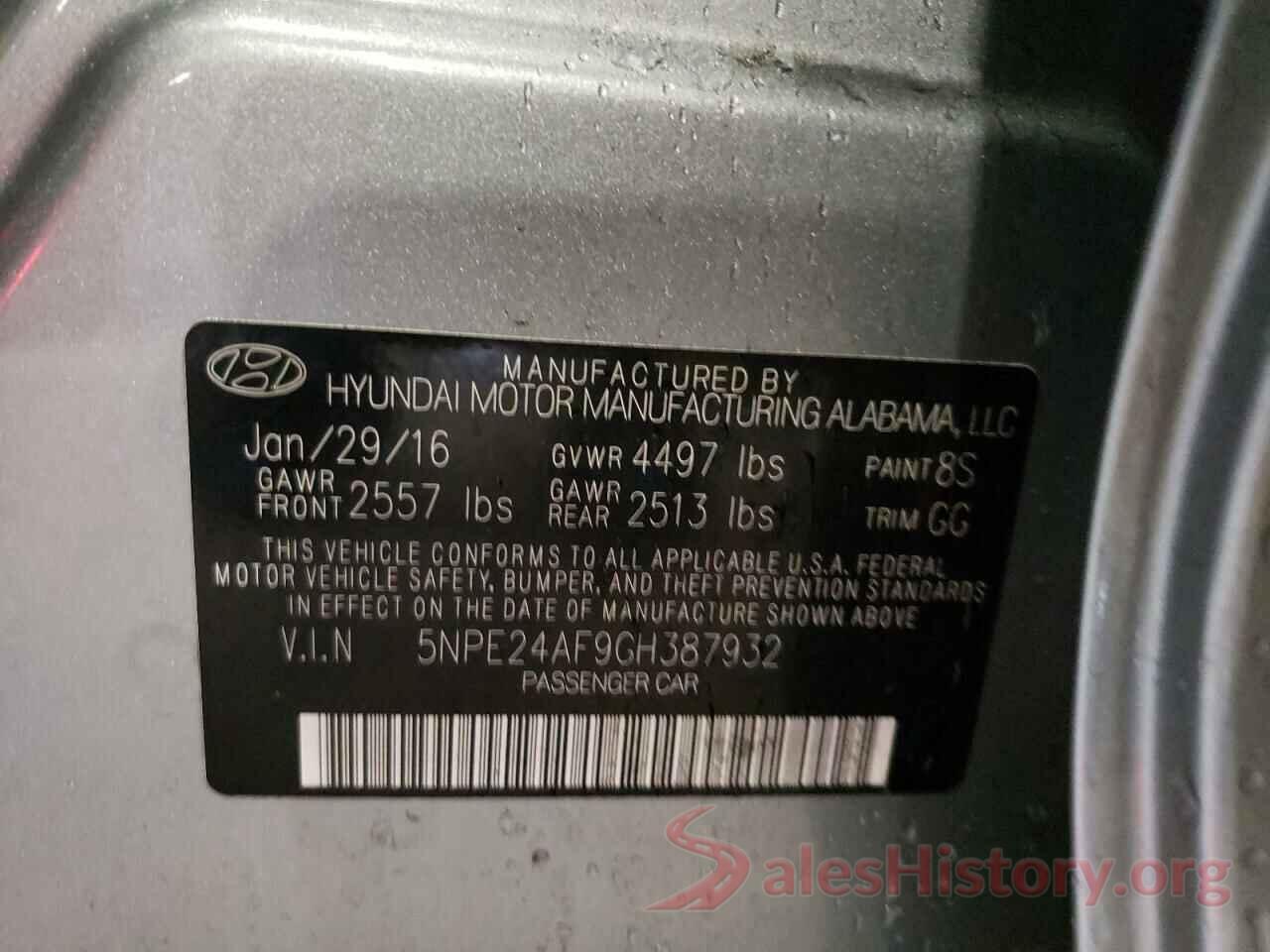 5NPE24AF9GH387932 2016 HYUNDAI SONATA