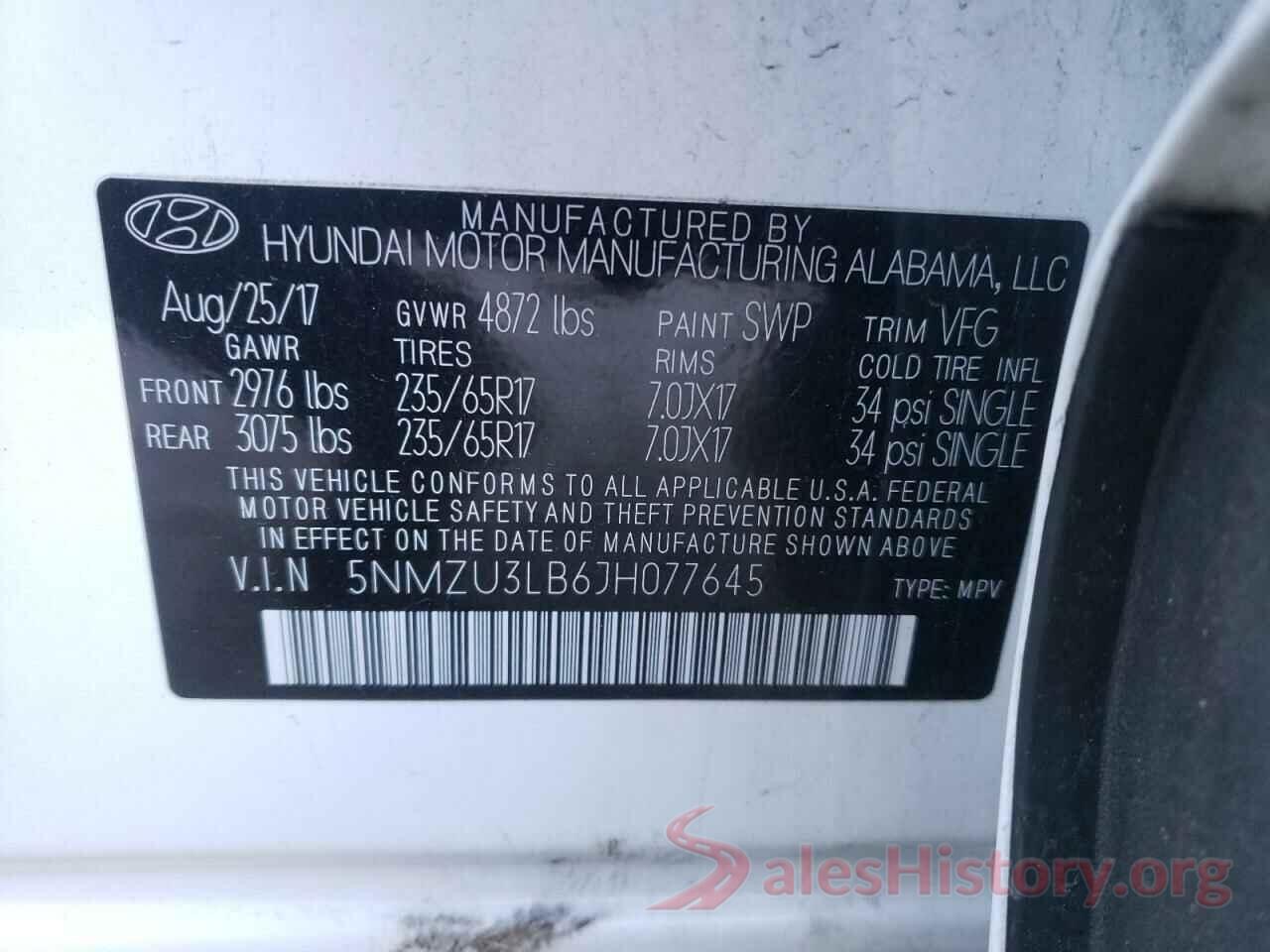 5NMZU3LB6JH077645 2018 HYUNDAI SANTA FE