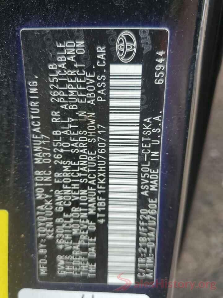 4T1BF1FKXHU760717 2017 TOYOTA CAMRY