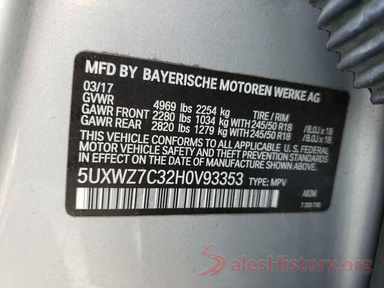 5UXWZ7C32H0V93353 2017 BMW X3