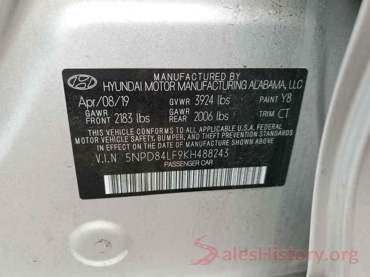 5NPD84LF9KH488243 2019 HYUNDAI ELANTRA