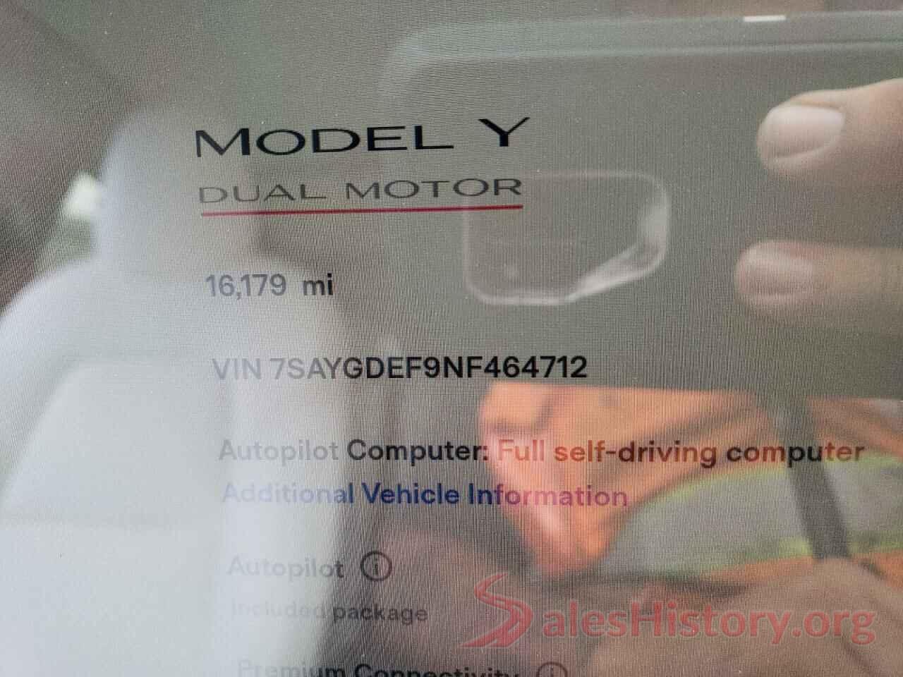 7SAYGDEF9NF464712 2022 TESLA MODEL Y