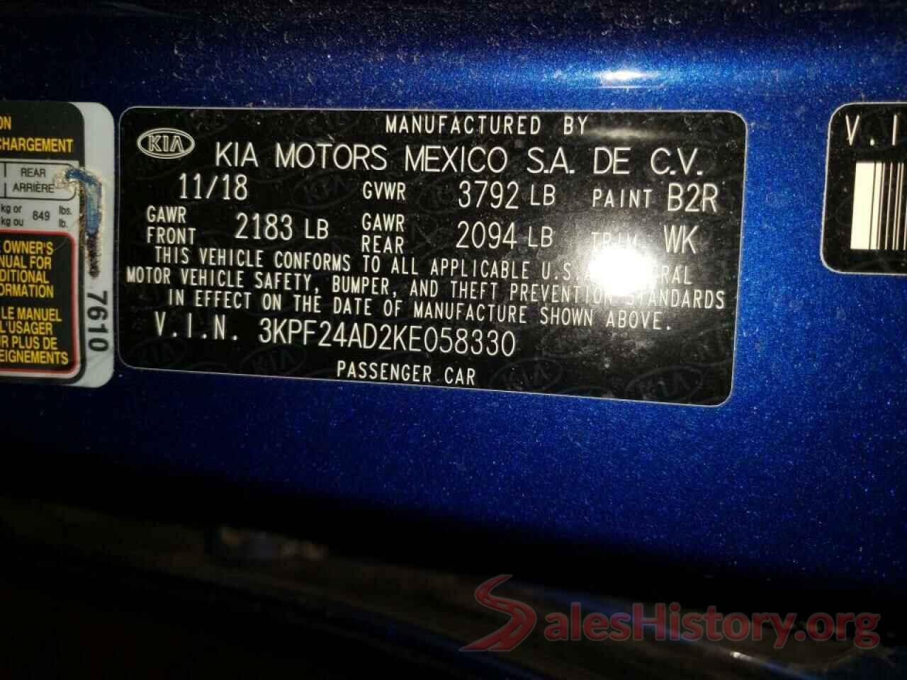 3KPF24AD2KE058330 2019 KIA FORTE