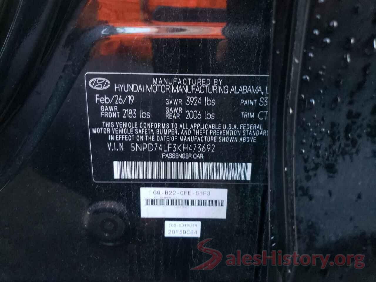 5NPD74LF3KH473692 2019 HYUNDAI ELANTRA